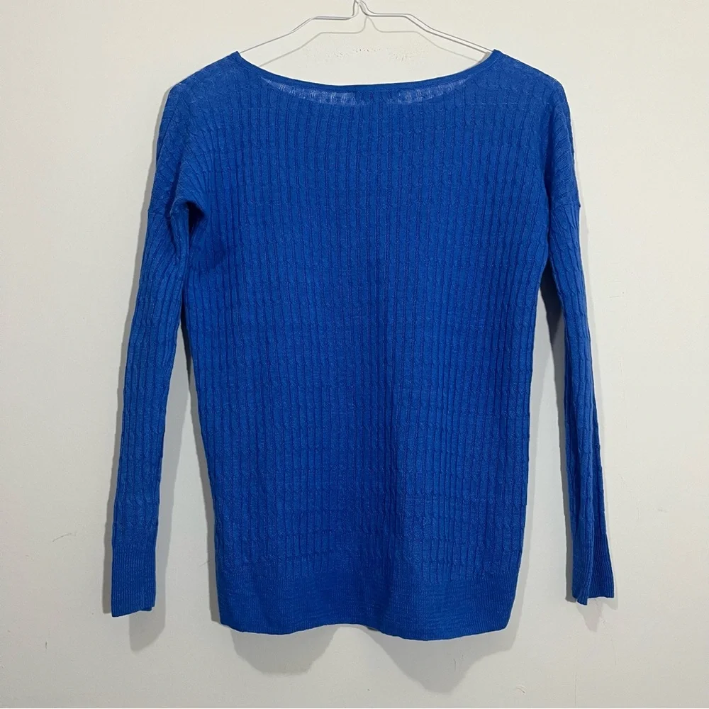 J. Crew 100% Linen Cable Open Knit Sweater XXS Royal Blue Lightweight Preppy